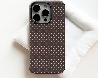 Pink & Brown Polka Dot Case, Cute Trendy Aesthetic for iPhone 17, 16, 15, 14, 13, 12, 11, Pro Max, Samsung Galaxy S24 S23 S22 S21 S20 Ultra