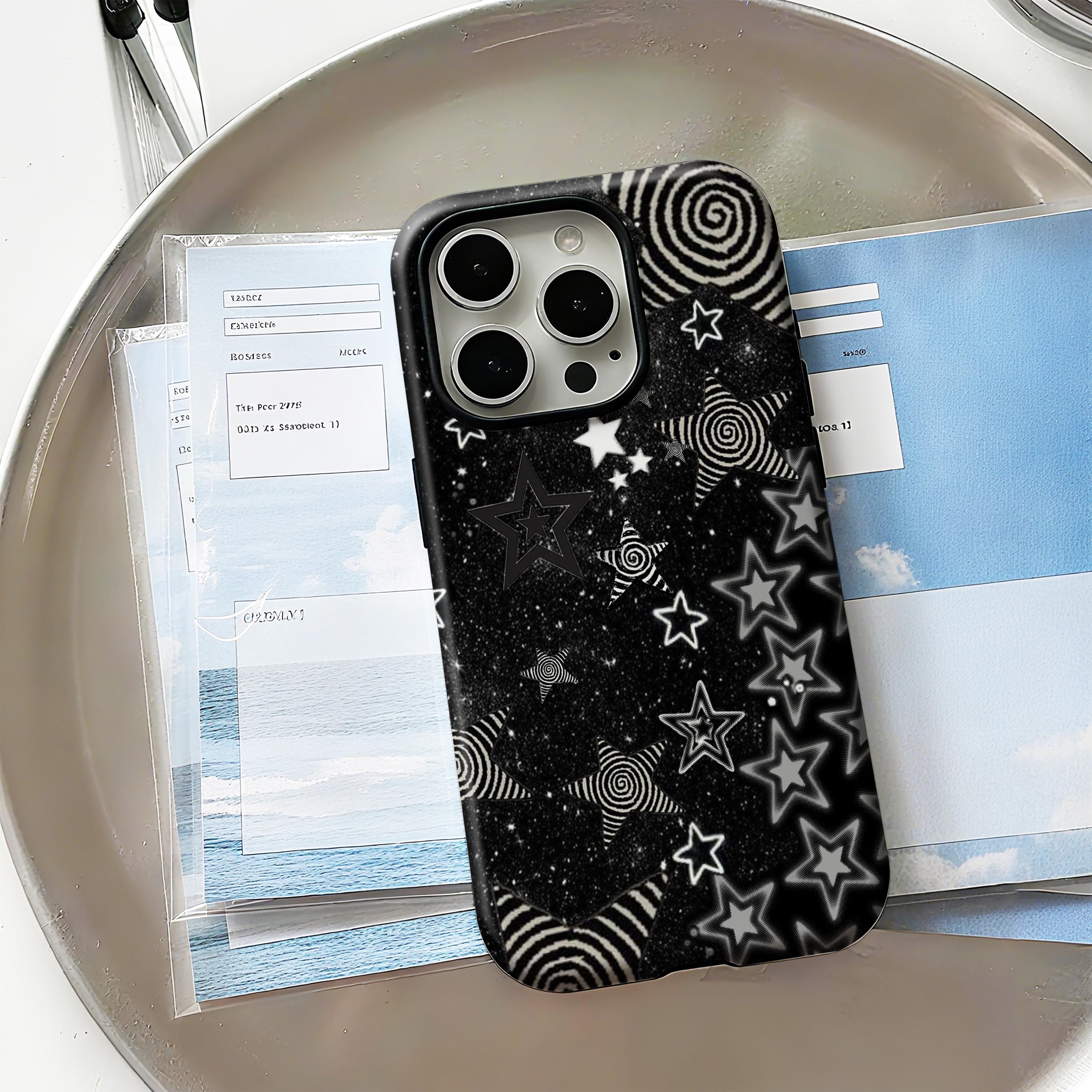 Pattern Cell Phone Star Black Grunge Star Phone Case,dark Psychedelic Star Pattern,spiral Stars ...