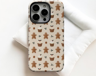 Kerst peperkoek telefoonhoesje, vintage vakantiekoekjes, cupcakes, hoes voor iphone 17 16 15 Pro Max, Samsung S25 S24, compatibel met Magsafe