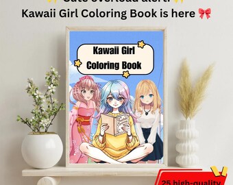 かわいい女の子と猫のぬり絵：アニメの印刷可能（PDF） アニメ風アート
