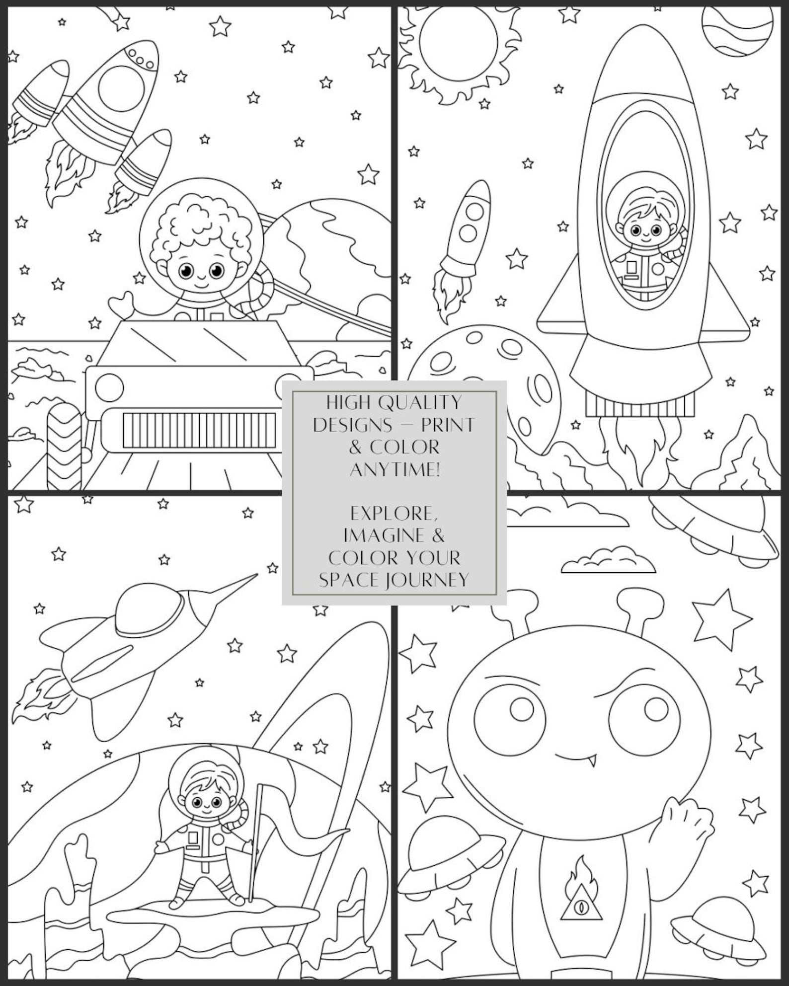 Space Coloring Book: Astronauts, Rockets, Planets - 20 Printable Pages ...