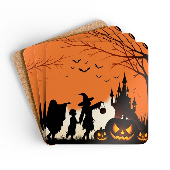 Spooky Corkwood Coaster Set for the Halloween Season