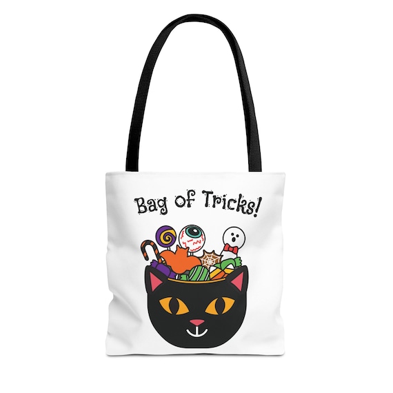 Halloween Cat Tote Bag, Cute Trick or Treat Bag, Black Cat Purse, Fall Festival Accessory, Spooky Gift for Cat Lovers