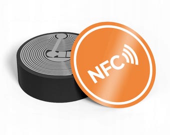 Etiqueta NFC antimetal de 25 mm, color naranja o blanco, con blindaje de ferrita. 10/30/50 uds.
