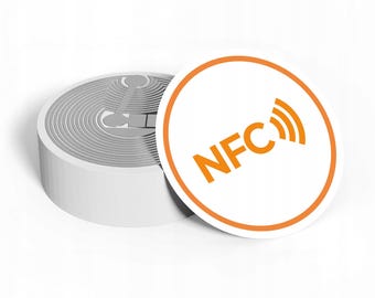 Etiquetas NFC adhesivas redondas de 25mm blancas o naranjas. 10/30/50 uds.