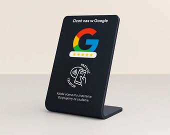 Soporte NFC "Califícanos en Google": elegante presentador de reseñas negro