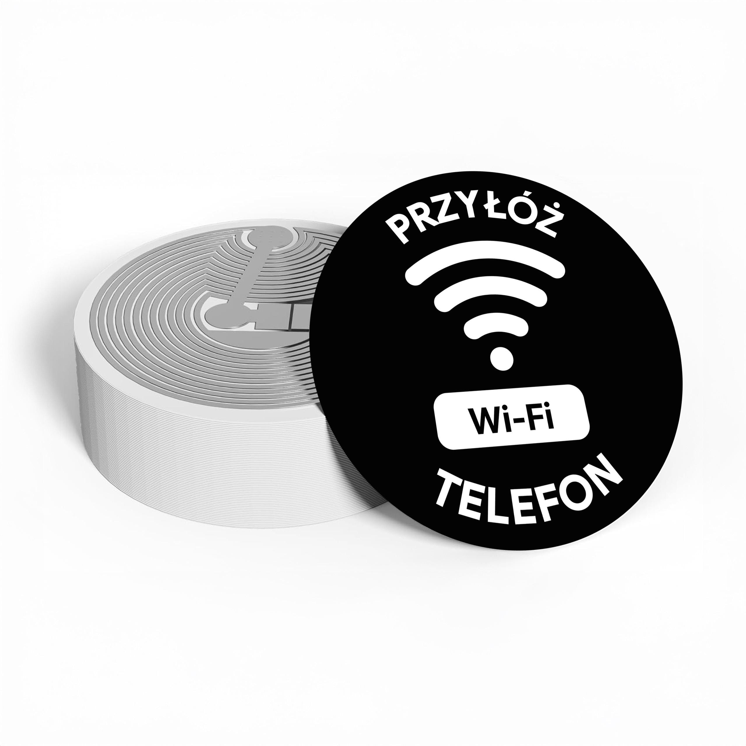 25 mm NFC Wi-Fi tag – white or black waterproof “Tap your phone” sticker, self-adhesive label for sharing internet access