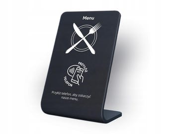 Elegante presentador de menú NFC - Soporte/pantalla negro con adhesivo