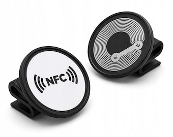 Clip NFC NTAG215 de 25 mm, soporte negro con etiqueta 492 B, 1 unidad.