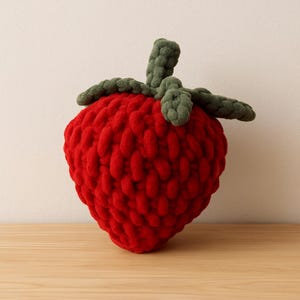Puffy Knit Strawberry Pillow Cushion 40 cm – Handmade Fruit Throw Pillow, Cute Decorative Cushion, Unique Home Decor Gift | Strawberry Decor