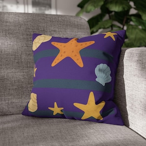 Seashell Starfish Pillowcase: Coastal Purple Ocean Home Decor