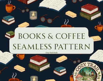 Naadloos patroon voor boeken en koffie: gezellig leesgrage ontwerp (digitale download)
