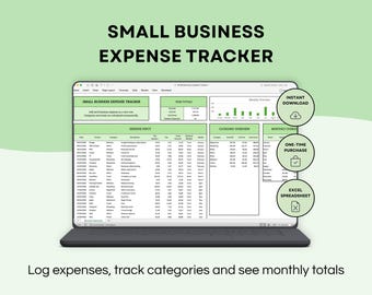 Small Business Expense Tracker Spreadsheet for Excel | Track Monthly Business Expenses, Categories & Taxes Easily