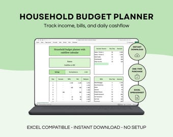 Household Budget Planner Spreadsheet | Monthly Cashflow Budget Tracker, Bill Organizer & Income Planner | Excel Budget Template