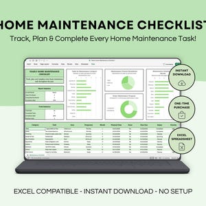 Home Maintenance Checklist Spreadsheet, Yearly House Upkeep Planner, Preventive Repair Schedule, Property Task Tracker Excel Template