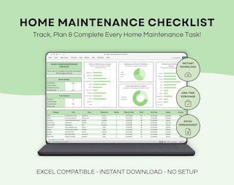 Home Maintenance Checklist Spreadsheet | Yearly House Maintenance Tracker | Home Upkeep Planner | Preventive Maintenance Schedule Template