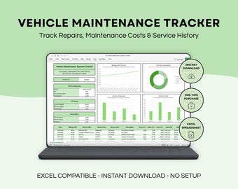 Vehicle Maintenance Tracker | Car Maintenance Log | Auto Service Record Template | Car Repair & Oil Change Tracker | Vehicle Expense Tracker