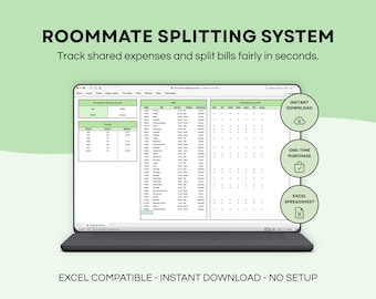 Roommate Bill Split Spreadsheet | Split Bills Calculator | Shared Expenses Tracker | Rent & Utilities Splitter | Excel Template