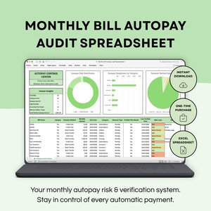 Hoja de cálculo de auditoría de pagos automáticos | Seguimiento de facturas mensuales y control de suscripciones | Analizador automático de riesgo de pagos | Plantilla de Excel para finanzas personales