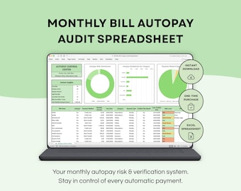 Autopay Audit Spreadsheet | Monthly Bill Tracker & Subscription Control | Automatic Payment Risk Analyzer | Personal Finance Excel Template