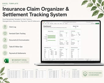 Insurance Claim Tracker, Medical Bills Organizer Spreadsheet, Healthcare Expense System, Deductible Payment Settlement, Excel Template