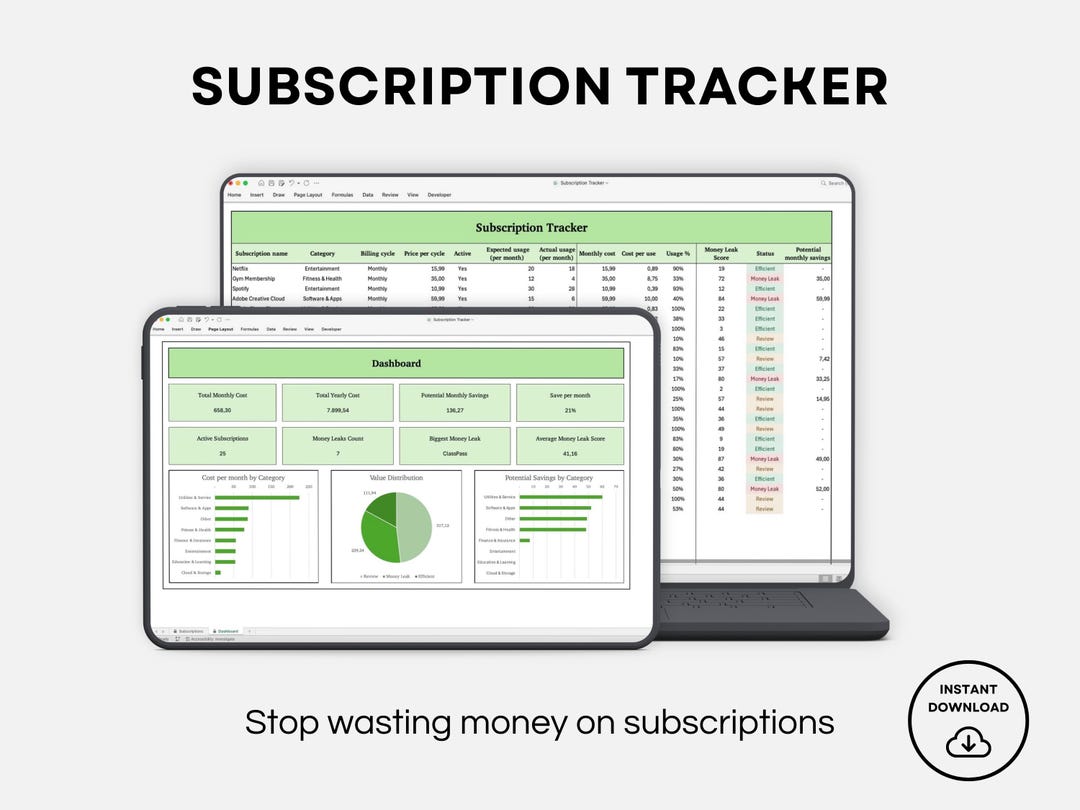 Subscriptions Spreadsheet Subscription Tracker Spreadsheet | Monthly & Yearly Subscriptions ...
