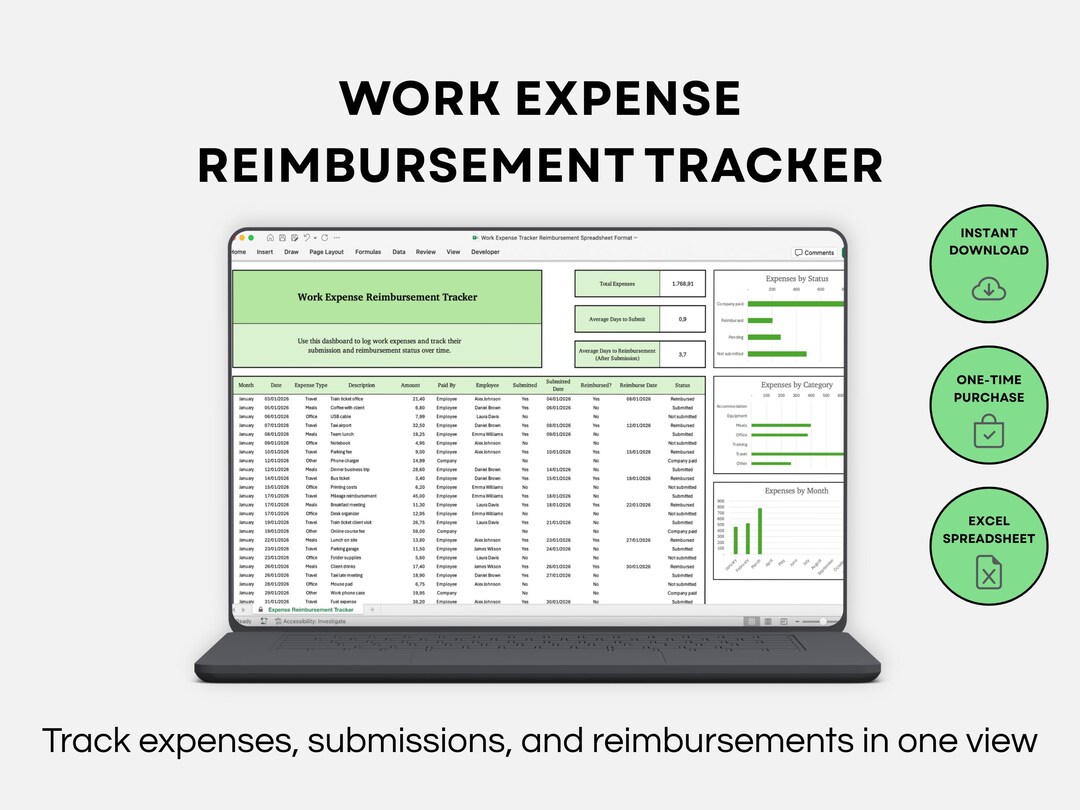 Work Expense Reimbursement Tracker Spreadsheet | Employee Expense Log ...