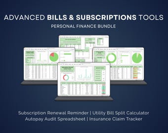 Advanced Bills & Subscriptions Bundle | Renewal Reminder Tracker | Utility Bill Split Calculator | Autopay Audit | Insurance Claim Tracker