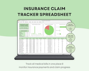Insurance Claim Tracker Spreadsheet | Medical Bills Organizer | Healthcare Expense Tracker | Paid vs Outstanding Dashboard | ExcelTool