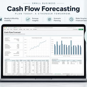 Small Business Cash Flow Forecasting Spreadsheet | 13 Week Cash Flow Forecast, Runway, Scenario Planning & Dashboard Excel Template