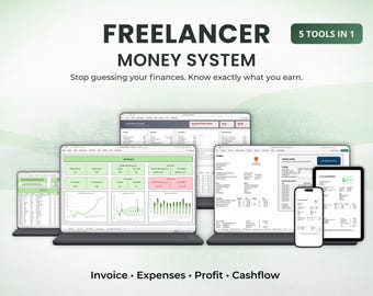 Freelance Finance Tracker Excel | Invoice Generator, Expense Tracker, Cash Flow Planner, Hourly Rate Calculator | Small Business Tool