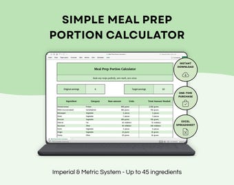 Recipe Scaler Spreadsheet | Instantly Scale Any Recipe | Portion Calculator for Cooking & Meal Prep | Easy Ingredient Scaling