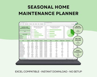 Seasonal Home Maintenance Planner Spreadsheet | Smart Task Tracker with Auto Schedule, Alerts & Dashboard | Home Maintenance Overview