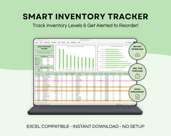 Smart Inventory Tracker for Small Business | Stock Management Template | SKU Inventory Log | Reorder Alert System | Excel Sheets