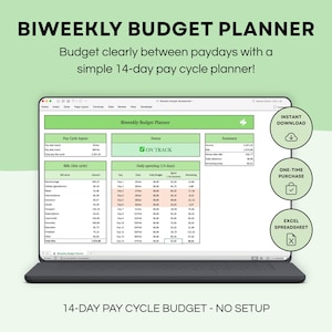 Biweekly Budget Planner Spreadsheet | 14-Day Pay Cycle Budget | Paycheck Daily Budget Tracker | Excel Sheet