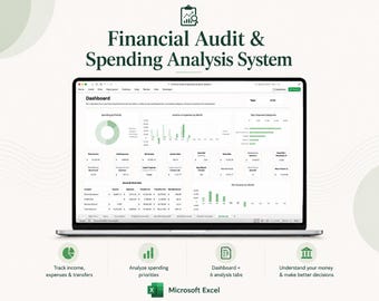 Financial Audit Spreadsheet, Spending Analysis System, Income & Expense Tracker, Bank Transaction Tracker, Personal Finance Excel Template