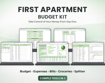 Kit de budget pour premier appartement | Planificateur de budget familial Excel | Suivi des dépenses, répartition des factures, suivi des courses, calendrier des factures | Gestionnaire de finances