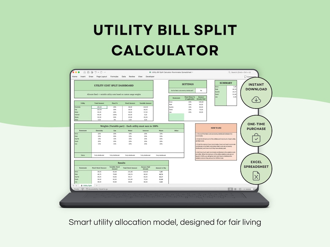 Splid Example Spreadsheet Utility Bill Split Calculator Spreadsheet, Weighted Roommate Cost ...