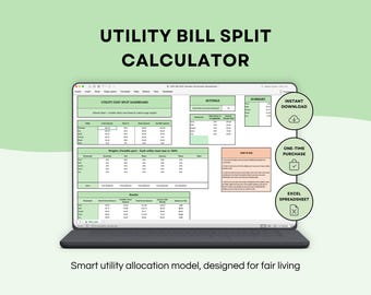 Utility Bill Split Calculator Spreadsheet | Weighted Roommate Cost Split | Fixed & Variable Utilities | Fair Usage Expense Tracker Excel