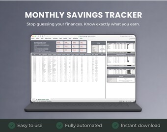 Monthly Savings Tracker Excel | Budget Planner Spreadsheet | Money Tracker | Finance Planner | Savings Goal Tracker | Instant Download