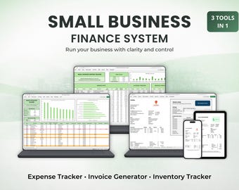 Small Business Finance Tracker Excel | Business Expense Tracker | Automated Invoice Generator | Smart Inventory Tracker