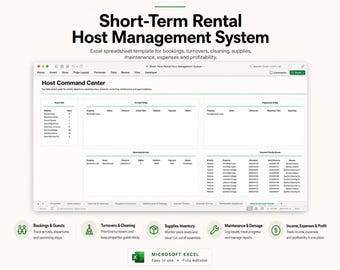 Airbnb Host Management Spreadsheet, Short Term Rental Tracker, VRBO Booking System, Vacation Rental Income Expense Excel, Holiday Property