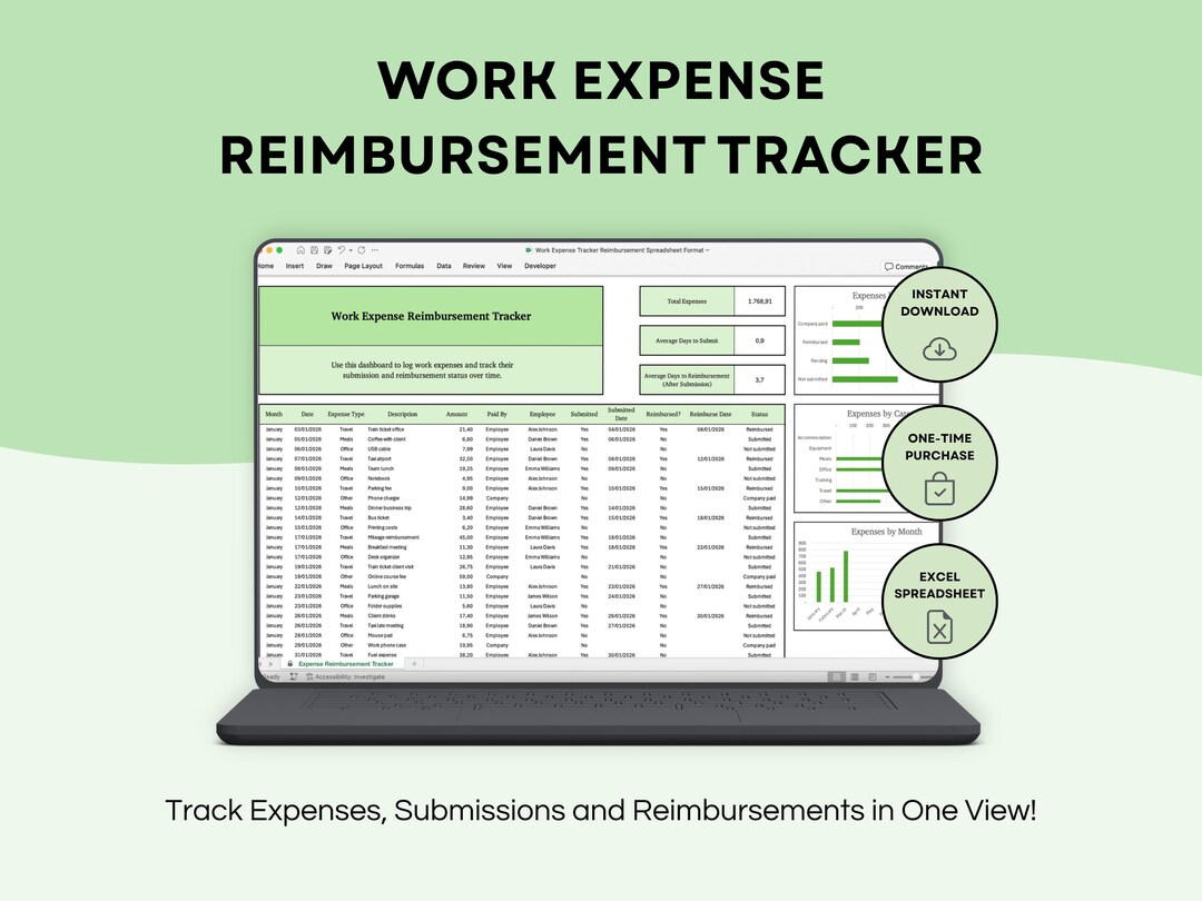 Work Expense Reimbursement Tracker Spreadsheet | Employee Expense Log ...
