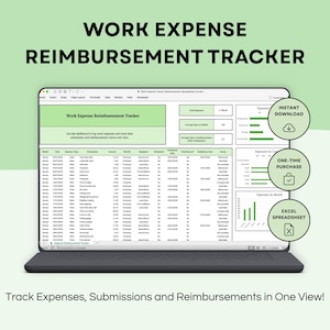 Work Expense Reimbursement Tracker Spreadsheet | Employee Expense Log with Reimbursement Status, Monthly & Category Dashboard