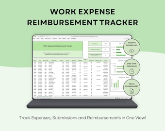 Work Expense Reimbursement Tracker Spreadsheet | Employee Expense Log with Reimbursement Status, Monthly & Category Dashboard