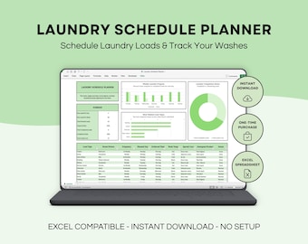 Laundry Schedule Planner | Weekly Laundry Spreadsheet | Laundry Tracker Template | Household Laundry Organizer | Laundry Routine Excel