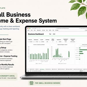 Small Business Income and Expense Tracker, Monthly Spending Spreadsheet, Tax Category Bookkeeping Log, Freelancer Excel Dashboard Template