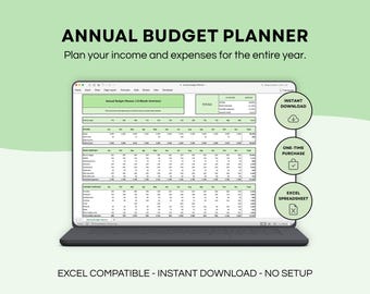 Annual Budget Planner Spreadsheet – 12 Month Budget Overview | Simple Yearly Income & Expense Tracker