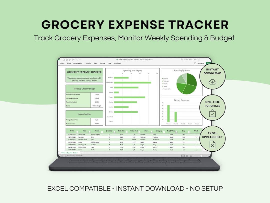 Grocery Expense Tracker Sheet | Monthly Grocery Budget Planner ...