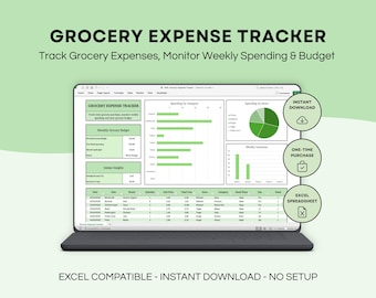 Grocery Expense Tracker Sheet | Monthly Grocery Budget Planner | Grocery Spending Log | Food Expense Tracker | Household Grocery Budget